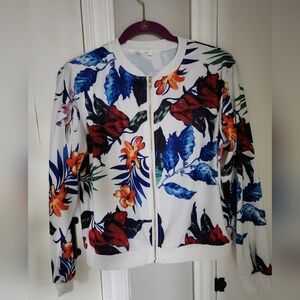 White tropical print floral lightweight summer bomber jacket